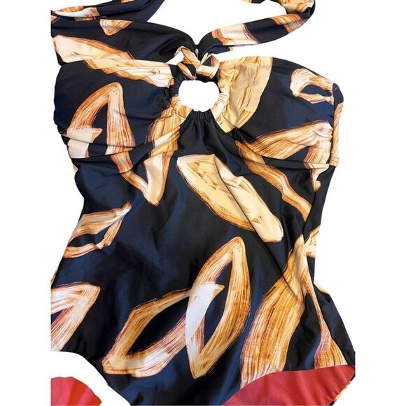 DKNY Woman’s small halter ring one piece black swimsuit new - Picture 2 of 6